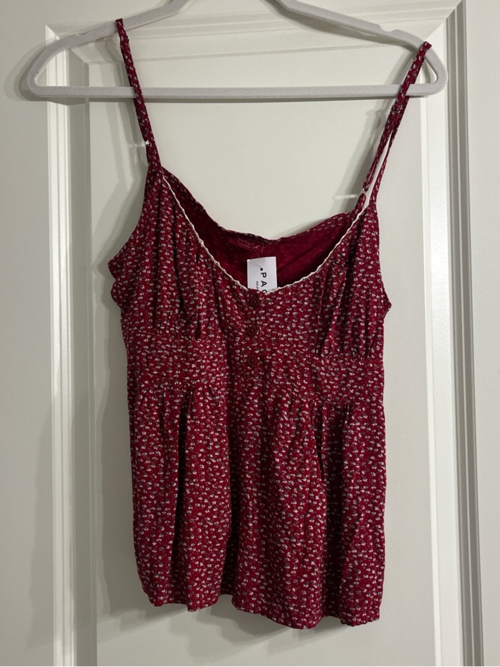 Brandy Melville Burgundy Floral Smocked Spaghetti Strap Cami